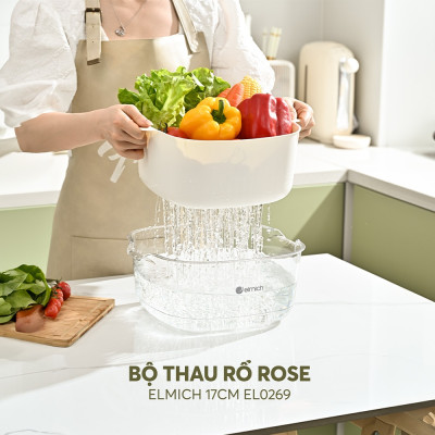 Bộ thau rổ Rose Elmich EL0269, EL0270, EL0271, Hàng chính hãng, Size 17,23,28cm, nhựa PP an toàn sức khỏe, 2 lớp - JoyMall