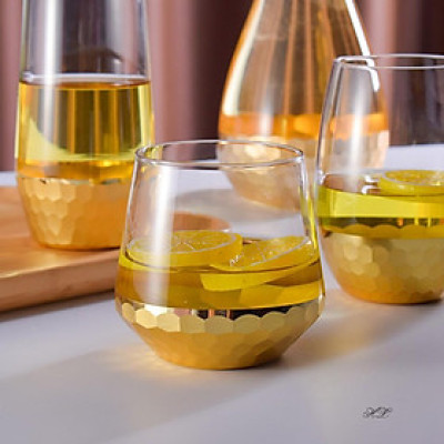 Cốc thủy tinh borosilicate chịu nhiệt Home Decor Cao Cấp | LY TT CHỊU NHIỆT DÁNG BẦU VÂN TỔ ONG NHÚNG VÀNG KIM