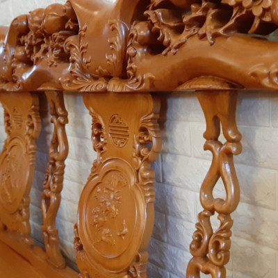 Bộ sofa phòng khách 6 món, gỗ gõ tự nhiên, tay 12