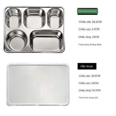 Khay Đựng Cơm Inox Cao Cấp 5 Ngăn Sâu Lòng Hàn Quốc, Khay Đựng Cơm Văn Phòng, Xí Nghiệp Đảm Bảo Vệ Sinh - HÀNG CHÍNH HÃNG MINIIN