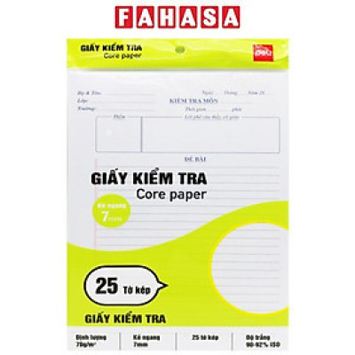 Giấy Kiểm Tra - Kẻ Ngang 7mm - 175 x 250 mm - 70gsm - Deli CN602 (25 Tờ Kép)
