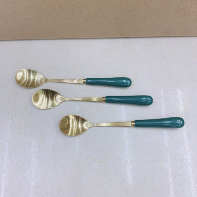 COMBO 10 THÌA CÁN SỨ CAMELIA THÂN MẠ VÀNG PHA TRÀ CÀ PHÊ - ANTH422