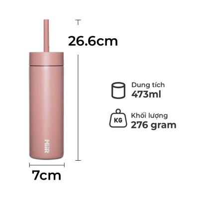 MiiR - Bình giữ nhiệt Sipper Straw - Màu Xanh Sương Mai/ Hồng Gỗ  - 473ml