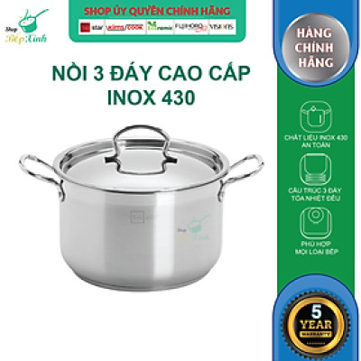 Nồi luộc gà cao cấp FiveStar Standard 3 đáy từ N32-3D nắp inox 32cm , tặng 2 muỗng canh