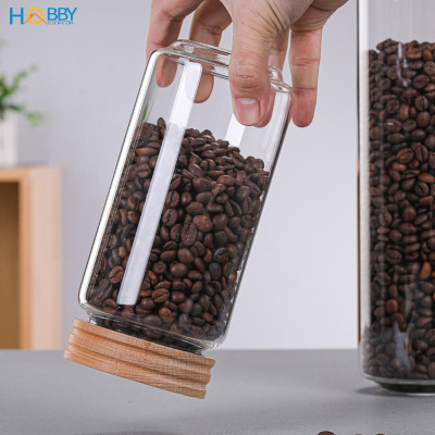 Hũ thuỷ tinh nắp gỗ vặn kín hơi Hobby home decor HUNG4 3 size tùy chọn