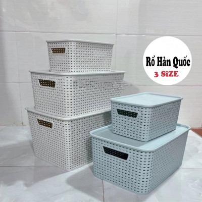 Combo 3 Rổ Nhựa Có Nắp Đậy Hàn Quốc Cao Cấp