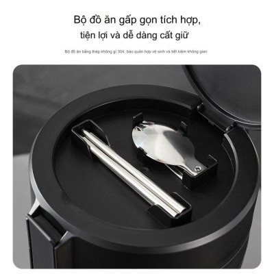 Hộp Cơm Giữ Nhiệt YADEL phong cách Nhật Bản, Inox 304 Chống Tràn Cách Nhiệt 6 Lớp, Chống Bỏng 2 Lớp, Giữ nhiệt lên tới 12h + Tặng đũa thìa inox - Hàng nhập khẩu