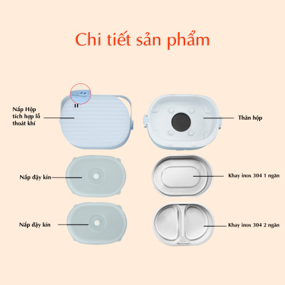 Hộp cơm cắm điện văn phòng JIDOSA JD3860 2 khay inox dung tích 1L giữ nhiệt, hâm nóng và tự nấu chín đa năng nhiều màu