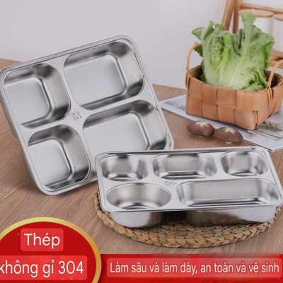 Hộp Khay Đựng Cơm Thức Ăn Inox 5 Ngăn Và 4 Ngăn sâu lòng - Khay Cơm di động Inox 304 ( Tùy Chọn Nắp Khay nhựa pp & inox )