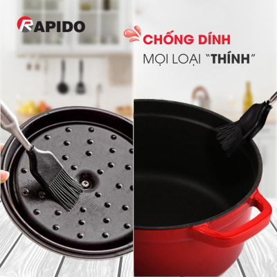 Nồi gang đúc tráng men Rapido cao cấp size 24cm phù hợp mọi loại bếp gia đình - Hàng chính hãng