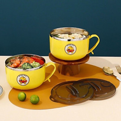 Ca ăn mì có nắp đậy vịt vàng 2 lớp 15cm có nắp đậy đa năng hỗ trợ giữ nhiệt tốt - Ca úp mì vịt vàng chất liệu inox có nắp kín giữ nhiệt lâu 