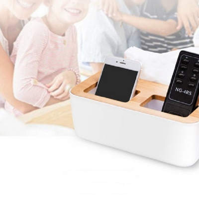 Hộp giấy nắp gỗ chia 3 ngăn - Đựng điều khiển