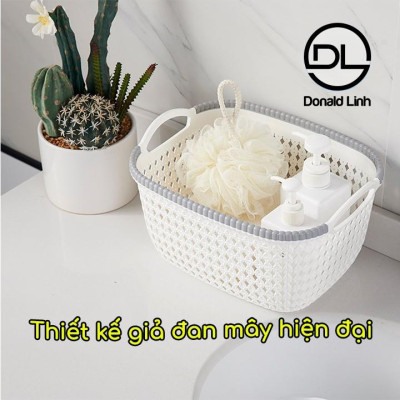 Rổ Nhựa Giả Đan Mây Có Quai Cầm Cỡ Nhỏ 