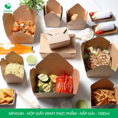 MFHG4N - 1500ml - 50 hộp giấy kraft đựng thực phẩm, hộp giấy nắp gài đựng thức ăn mang đi