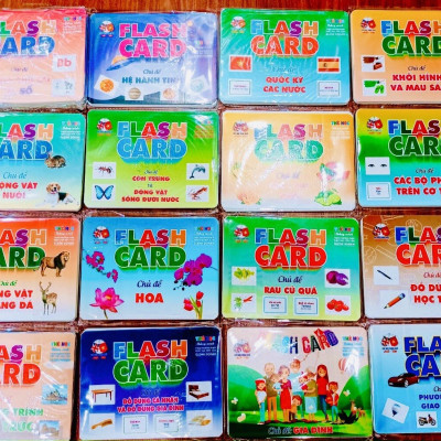 ￼Flash card A5 Khổ B- Thẻ học Thông Minh 18 chủ đề cho bé (Song ngữ Việt Anh)