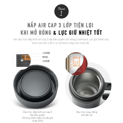 Bình Giữ Nhiệt Lock&Lock New Basic Table màu đen LHC4026B 500ml - Hàng chính hãng, nắp bình 3 lớp tiện lợi - JoyMall