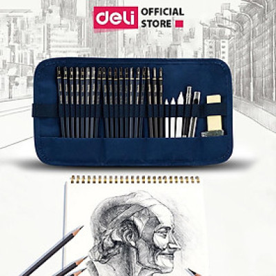 Bộ Dụng Cụ Vẽ 27 Phụ Kiện Phác Thảo Truyền Thần Chuyên Nghiệp Đầy Đủ Deli - Vẽ Mỹ Thuật, Chân Dung - EC27