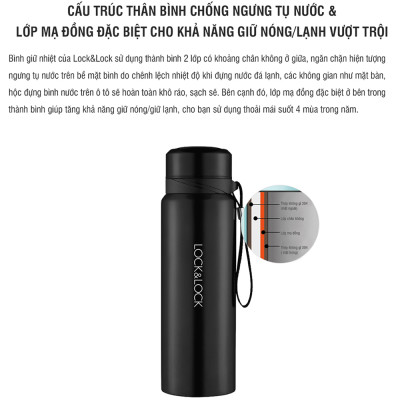 Bình Giữ Nhiệt Vacuum Bottle Lock&Lock màu xanh đậm LHC6180FU 800ml, Hàng chính hãng, thép không gỉ, độ bền cao - JoyMall
