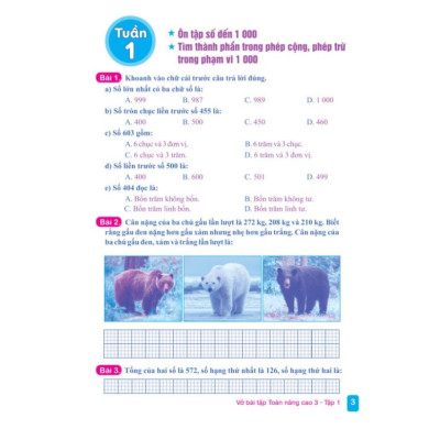 Sách - Vở Bài Tập Toán Nâng Cao 3 tập 1 - Biên soạn theo chương trình GDPT mới