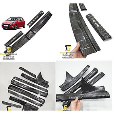TRỌN BỘ Nẹp bước chân và ốp chống trầy cốp Hyundai Grand i10 2021 HATCHBACK -  vân Carbon