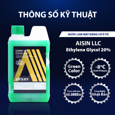 Nước Làm Mát Động Cơ Màu Xanh Lá AISIN Long Life Coolant 20% 1 Lít LCPM20A1LG - Nhập Khẩu Chính Hãng