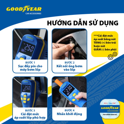 Máy Bơm Lốp Xe GOODYEAR GY-2222 Cầm Tay Nhỏ Gọn Không Dây Tích Điện - Nhập Khẩu Chính Hãng