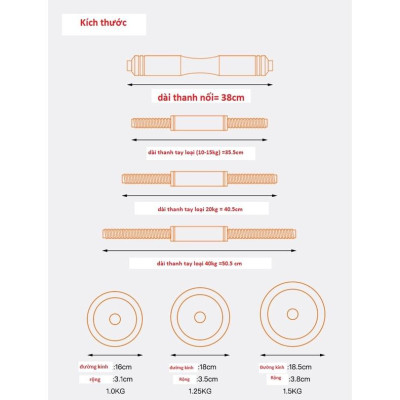 Bộ Tạ Tay (6 in 1) Composite FED Kết hợp tạ đẩy(30 kg)Đa Năng Cao cấp --- hàng chính hãng