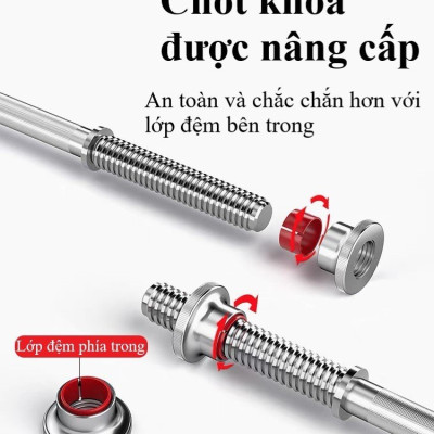 Thanh đòn tạ thẳng, chất liệu thép mạ inox 1.2m hoặc 1.5m + 2 chốt khóa (phi 25)