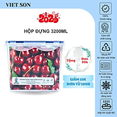 [TẶNG KHAY RÁO NƯỚC] Hộp Đựng Thực Phẩm VIETSON 3200ml Nắp Khóa 4 Cạnh Kín Hơi