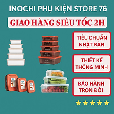 Bộ 7 hộp thực phẩm Inochi. Nhựa pp an toàn chịu nhiệt tốt, sử dung được trong lò vi sóng ( Tặng kèm khăn lau đa năng pakasa) - Hàng Chính Hãng
