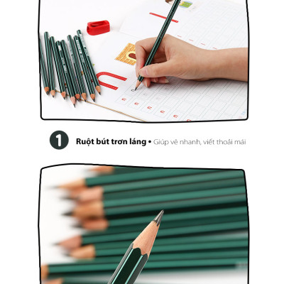 Combo bút chì gỗ phác thảo STABILO Othello 282 thân sọc trắng xanh - Bộ 3 bút nét 7B (PC282-7B-C3)