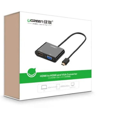 Ugreen UG40744CM101TK Màu Đen Bộ chuyển HDMI sang VGA + HDMI kèm cổng âm thanh - HÀNG CHÍNH HÃNG