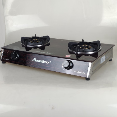 Bếp ga đôi kiếng cường lực Raiden RDB2230A, đầu đốt đồng mũ K38, kiềng men 5 ly-Hàng chính hãng