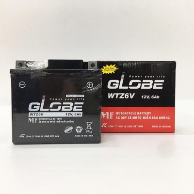 Bình Ắc Quy Khô Xe Máy GLOBE WTZ6V 12V6AH dùng cho NOZZA, AirBlade, SH MODE, SH Việt Nam