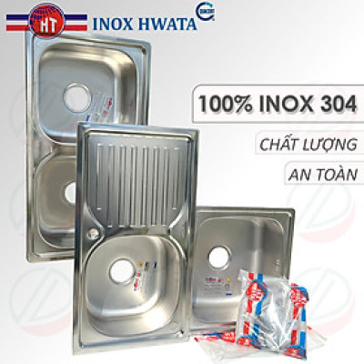 Chậu Rửa Chén Bát Chính Hãng HWATA INOX 304 - Loại 1 hộc, 1 hộc có bàn và 2 hộc, nhiều kích thước thông dụng kèm xi phông
