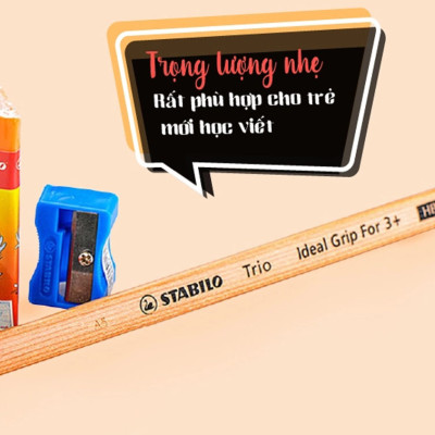 Combo bút chì gỗ phác thảo STABILO Trio 362 - Bộ 3 bút chì Jumbo + Chuốt chì PSJ4562 + Gôm tẩy ER199