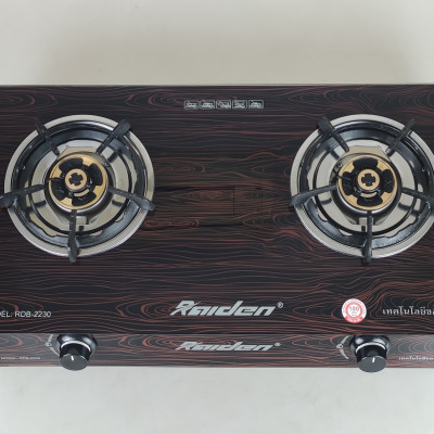 Bếp ga đôi kiếng cường lực Raiden RDB2230A, đầu đốt đồng mũ K38, kiềng men 5 ly-Hàng chính hãng