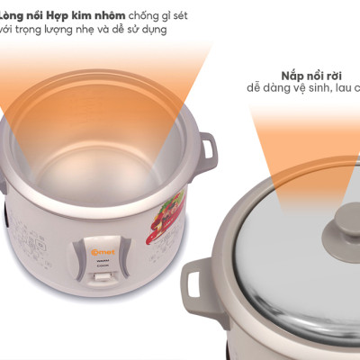Nồi cơm điện nắp rời Comet CM8021 dung tích 1.8L – Công suất 700W, giữ nóng lâu, dễ vệ sinh – Hàng chính hãng, bảo hành 12 tháng