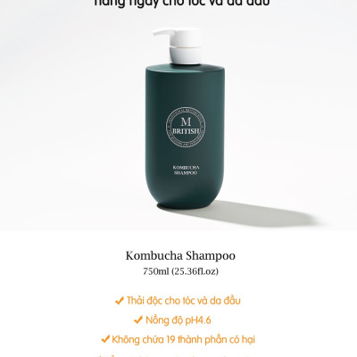 Dầu gội đầu cao cấp BRITISH M Kompucha Shamboo ngăn gãy rụng, hỗ trợ dễ mọc tóc, giảm hói dùng được cho nam nữ 750ml