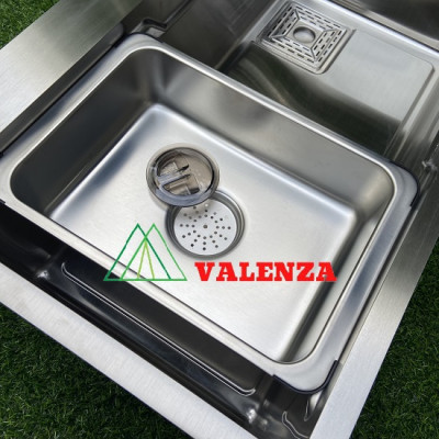 Chậu rửa chén bát Valenza 1 hố lớn 78x45cm inox304 chuẩn 100% dày 3li, kèm bộ xả thoát nhanh chống hôi, khay inox rửa phụ-Hàng chính hãng