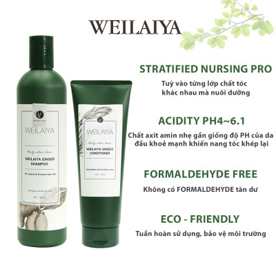 Dầu Gội Cặp Weilaiya Thảo Dược Mọc Tóc Hỗ Trợ Trị Gàu Dưỡng Tóc, Đen Tóc Cho Tóc Nhuộm Tinh Chất Gừng Cao Cấp Chiết Xuất 100% Từ Thiên Nhiên Không Chứa Sunfat Tạo Bọt (Gội: 400ml- Xả: 250ml)- Sản Phẩm Chính Hãng