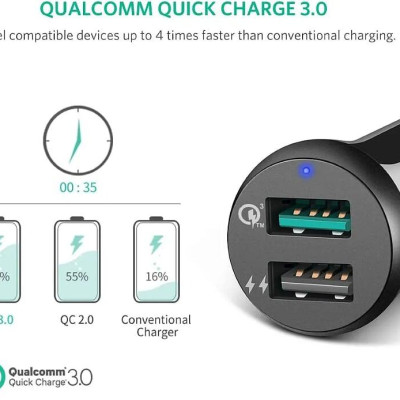 Ugreen UG40309CD114TK 30W qc3.0 Sạc trên ô tô 2 cổng USB hỗ trợ 2.4A + Quick Charge 3.0 màu đen - HÀNG CHÍNH HÃNG