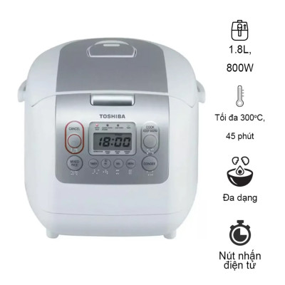 Nồi cơm điện tử Toshiba 1.8L RC-18NTFV(W) - Xuất xứ Thái lan - Lòng nồi hợp kim dày 4mm - Phù hợp cho gia đình 4-6 người - Hàng chính hãng - Bảo hành 12 tháng, chất lượng Nhật Bản