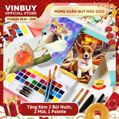 Bộ Màu Nước Solid Water Color Cao Cấp - Tặng Kèm 2 Bút Nước, 2 Mút, 1 Palette - Chuyên Dùng Cho Học Sinh, Sinh Viên, Vẽ Chuyên Nghiệp - Hàng Chính Hãng - VinBuy