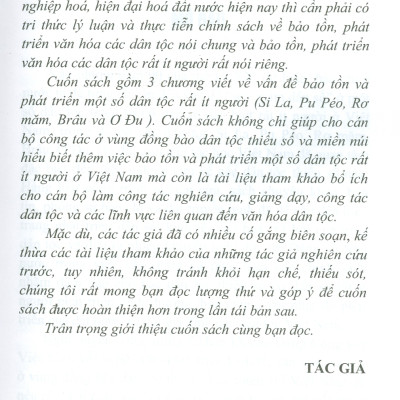 Bảo Tồn Và Phát Triển Một Số Dân Tộc Rất Ít Người Ở Việt Nam (Si La, Pu Péo, Rơ Măm, Brâu Và Ơ Đu)