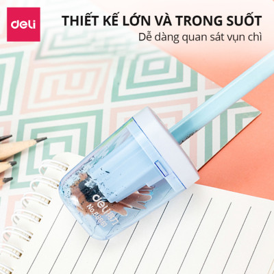 Gọt Bút Chì, Chuốt Bút Chì Mini DELI Lưỡi Thép Không Gỉ, Cắt Bén, Hạn Chế Gãy Ngòi Chì. 