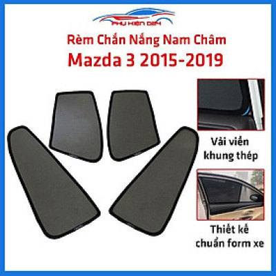 Bộ 4 rèm chắn nắng nam châm Mazda 3 2015-2016-2017-2018-2019 khung cố định chống tia UV