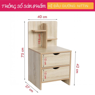 Kệ gỗ đầu giường phong cách hiện đại SMLIFE Nittin