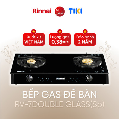 Bếp gas dương Rinnai RV-7Double Glass(Sp) mặt bếp kính và kiềng bếp men - Hàng chính hãng.