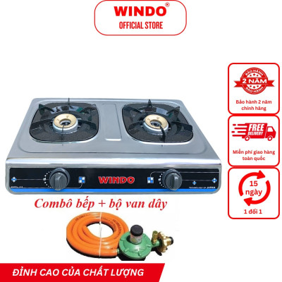 Bếp Gas Đôi WINDO - 618 Điếu Gang Đơn Mặt Inox -Bếp gas đôi 6 tấc điếu gang - Tiết kiệm gas- Hàng chính hãng